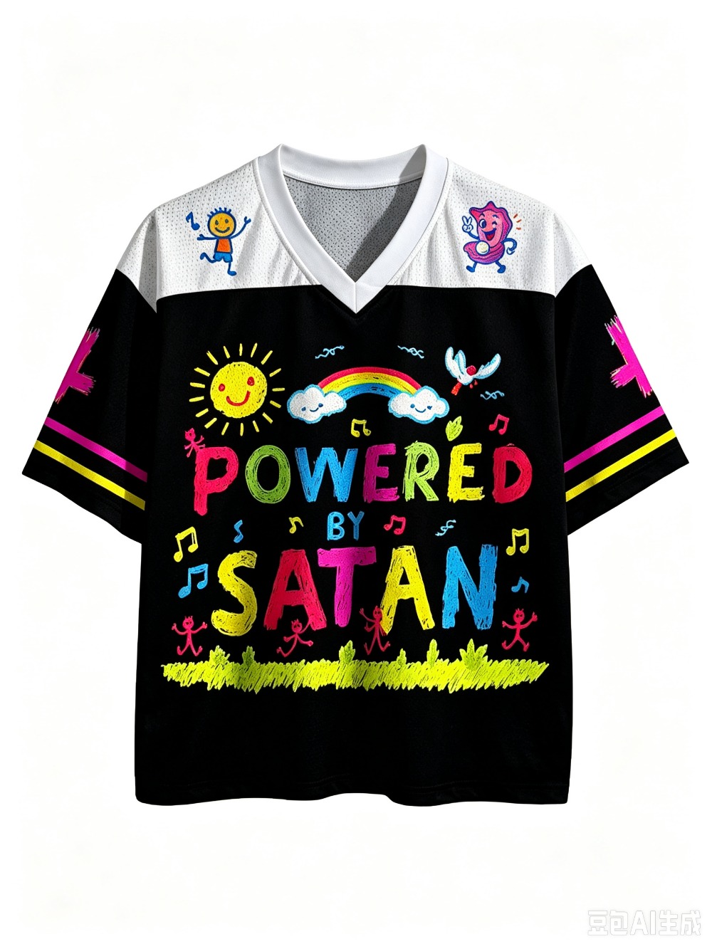 Men'S Fashion V Neck T Shirts - Y2K Fun Graffiti Rainbow Sun 3D