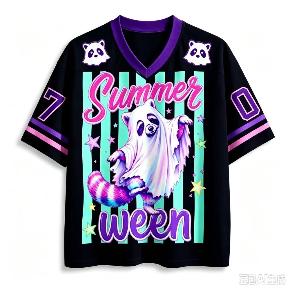 Men'S Fashion V Neck T Shirts - Y2K Summer Halloween Raccoon Ghost 3D