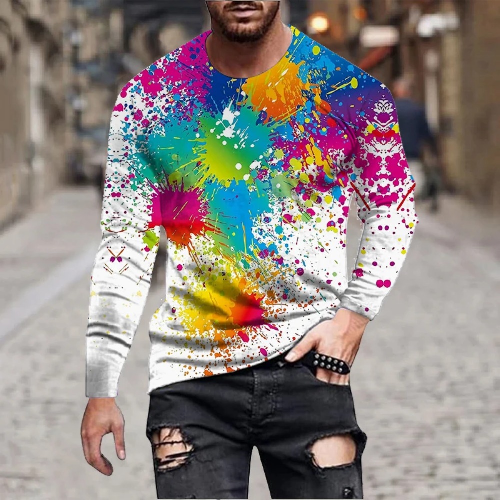 Men Rainbow Paint Splash 3D Pr - огляд і ціна Men'S Fashion T Shirts