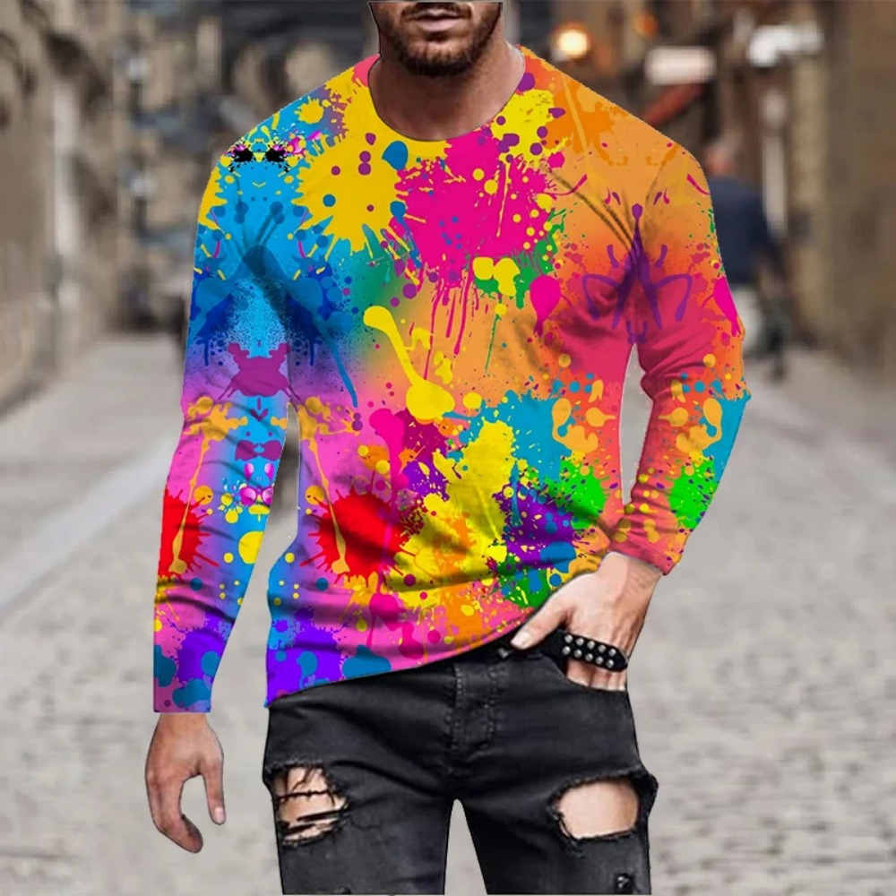 Men Rainbow Paint Splash 3D Pr - огляд і ціна Men'S Fashion T Shirts