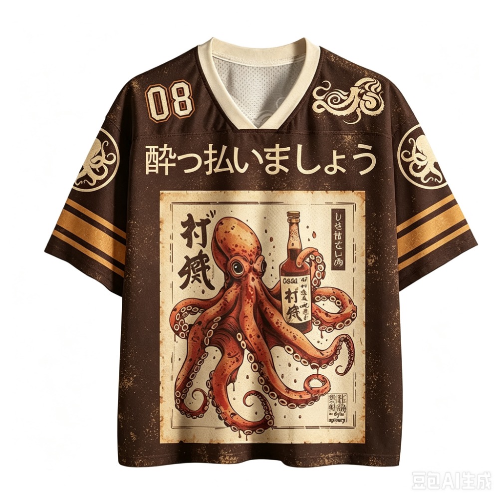 Octopus Sake Bar Ukiyo-e Retro - огляд і ціна Men'S Fashion V Neck T Shirts