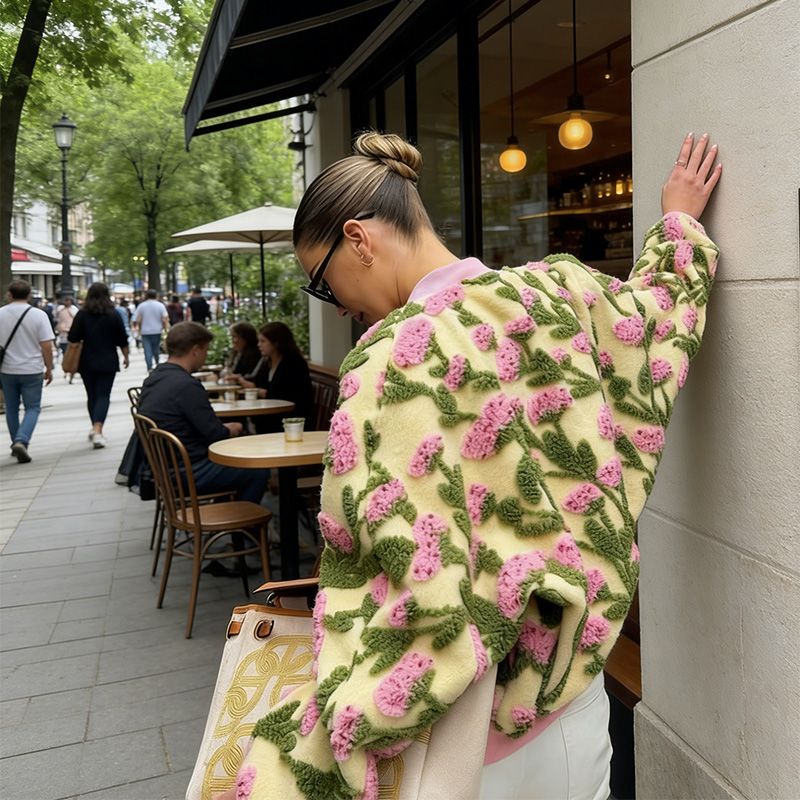 Glam 3D Floral Print Cropped J - огляд і ціна Sherpa Jacket Fleece
