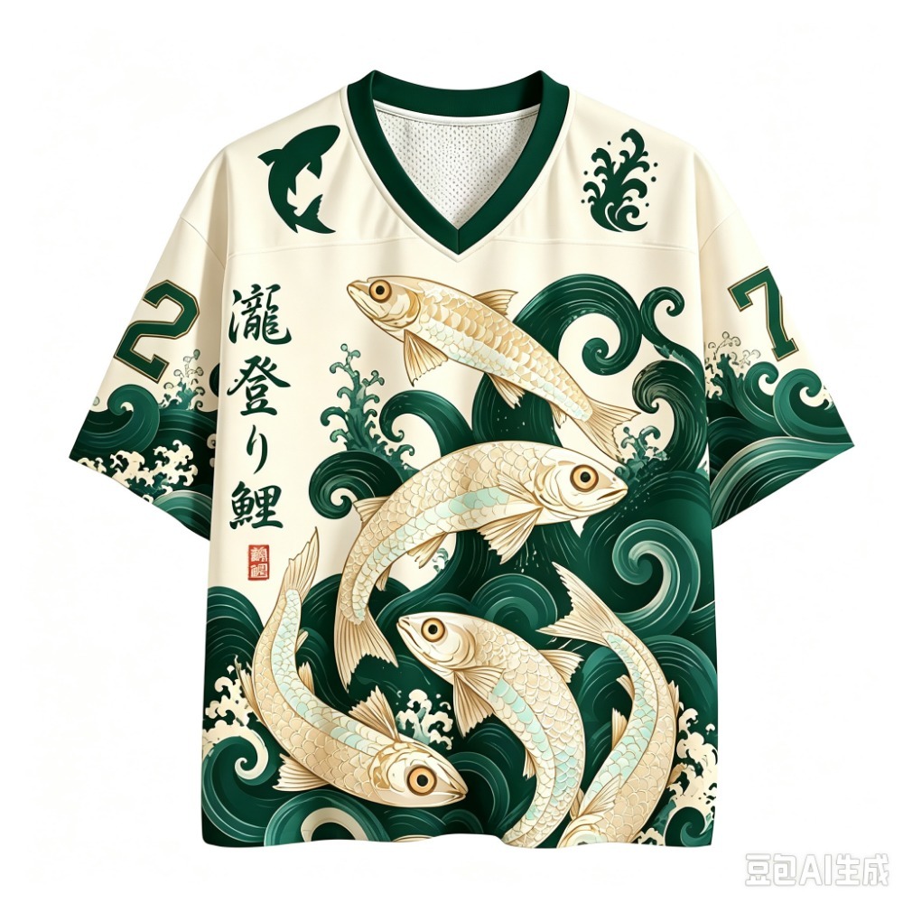 Y2K Koi Fish and Wave Patterns - огляд і ціна Men'S Fashion V Neck T Shirts