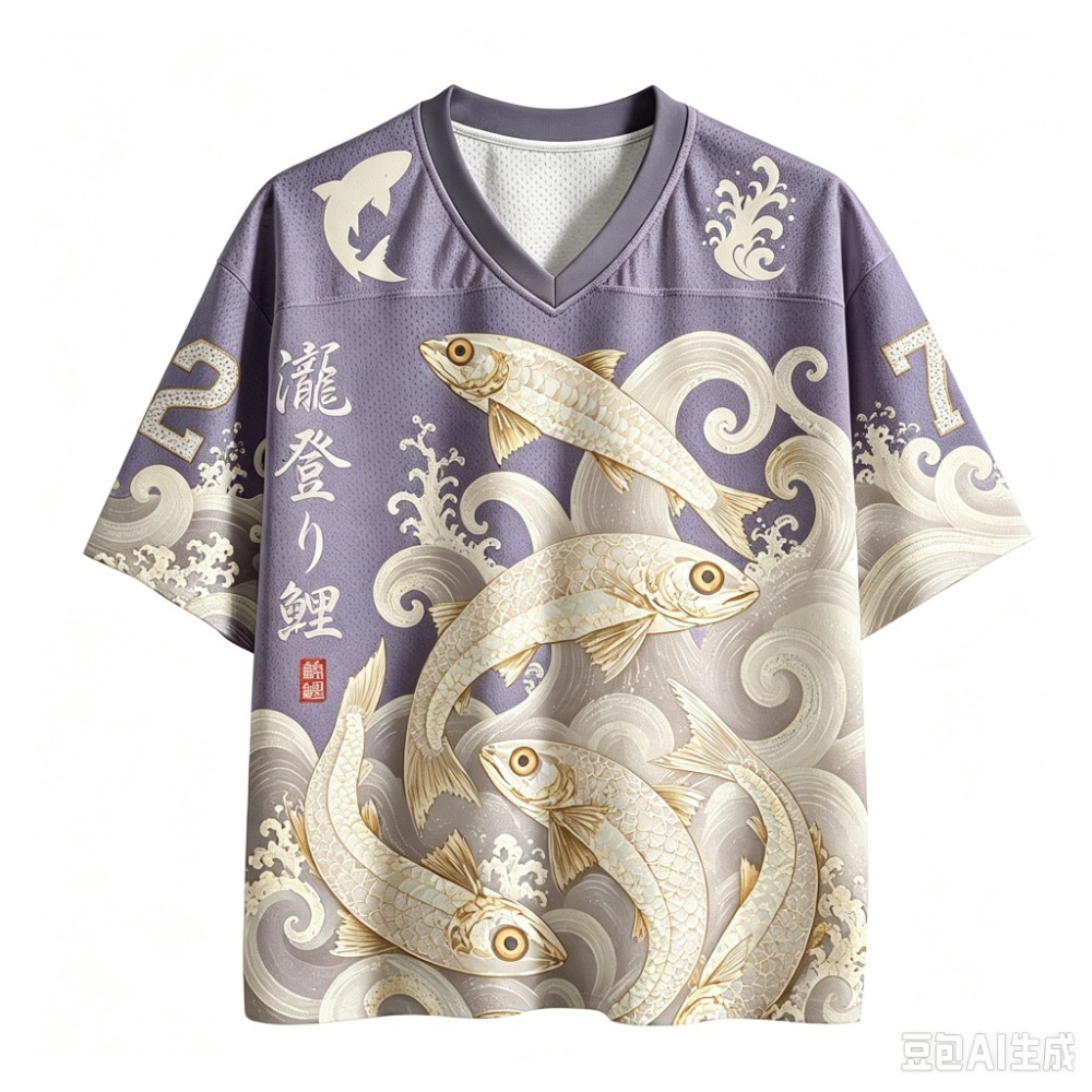 Y2K Koi Fish and Wave Patterns - огляд і ціна Men'S Fashion V Neck T Shirts