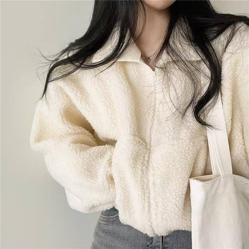 Women Stand Collar Cropped Zip - огляд і ціна Sherpa Jacket Fleece