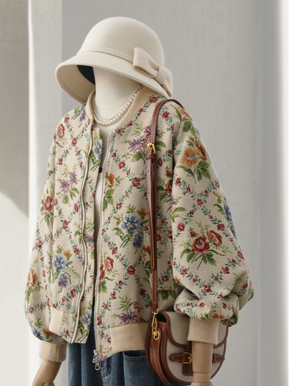 Retro Feel Oil Painting Embroi - огляд і ціна Sherpa Jacket Fleece