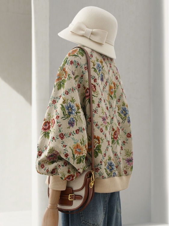 Retro Feel Oil Painting Embroi - огляд і ціна Sherpa Jacket Fleece