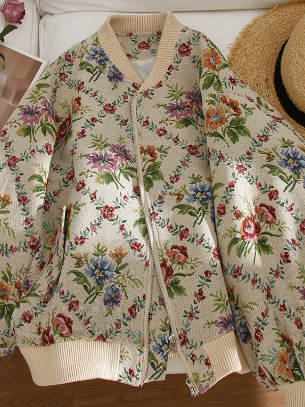 Retro Feel Oil Painting Embroi - огляд і ціна Sherpa Jacket Fleece